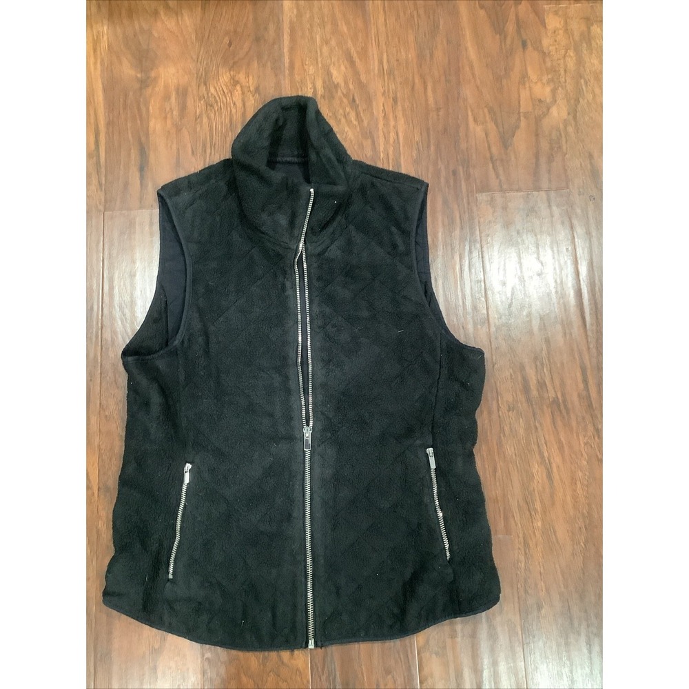 Abercrombie & Fitch Vest Womens M Fleece Full Zip Black Quilted Cozy‎